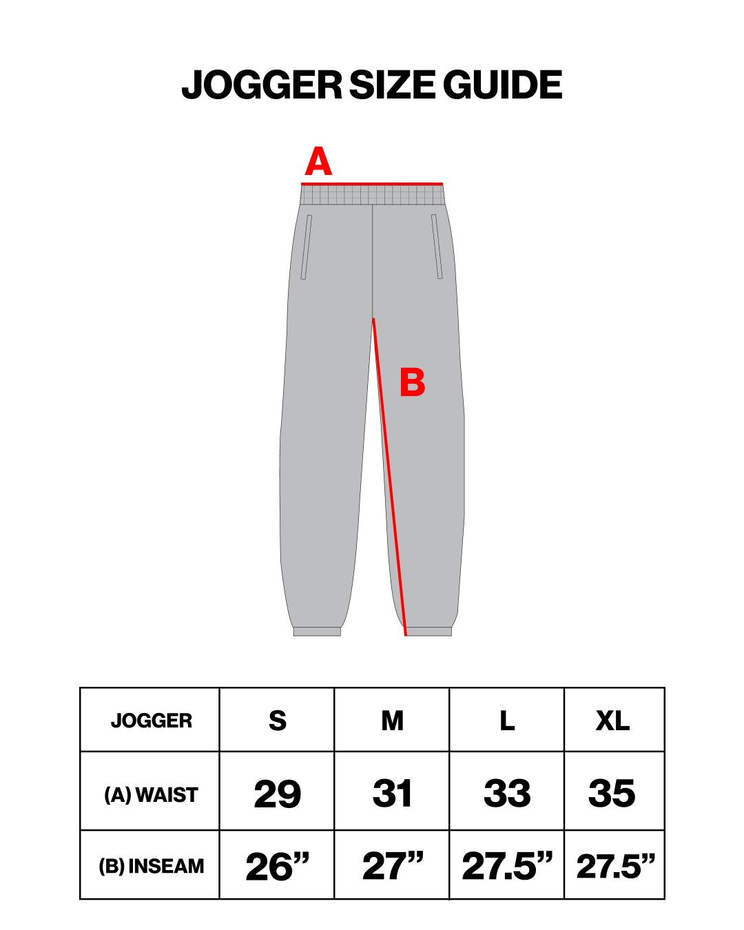 Jogger size chart